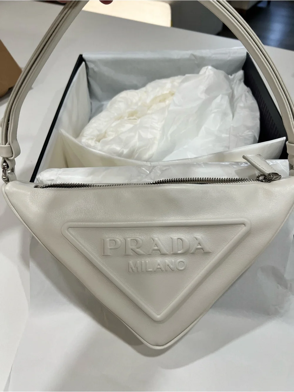Prada White Triangle Shoulder Bag